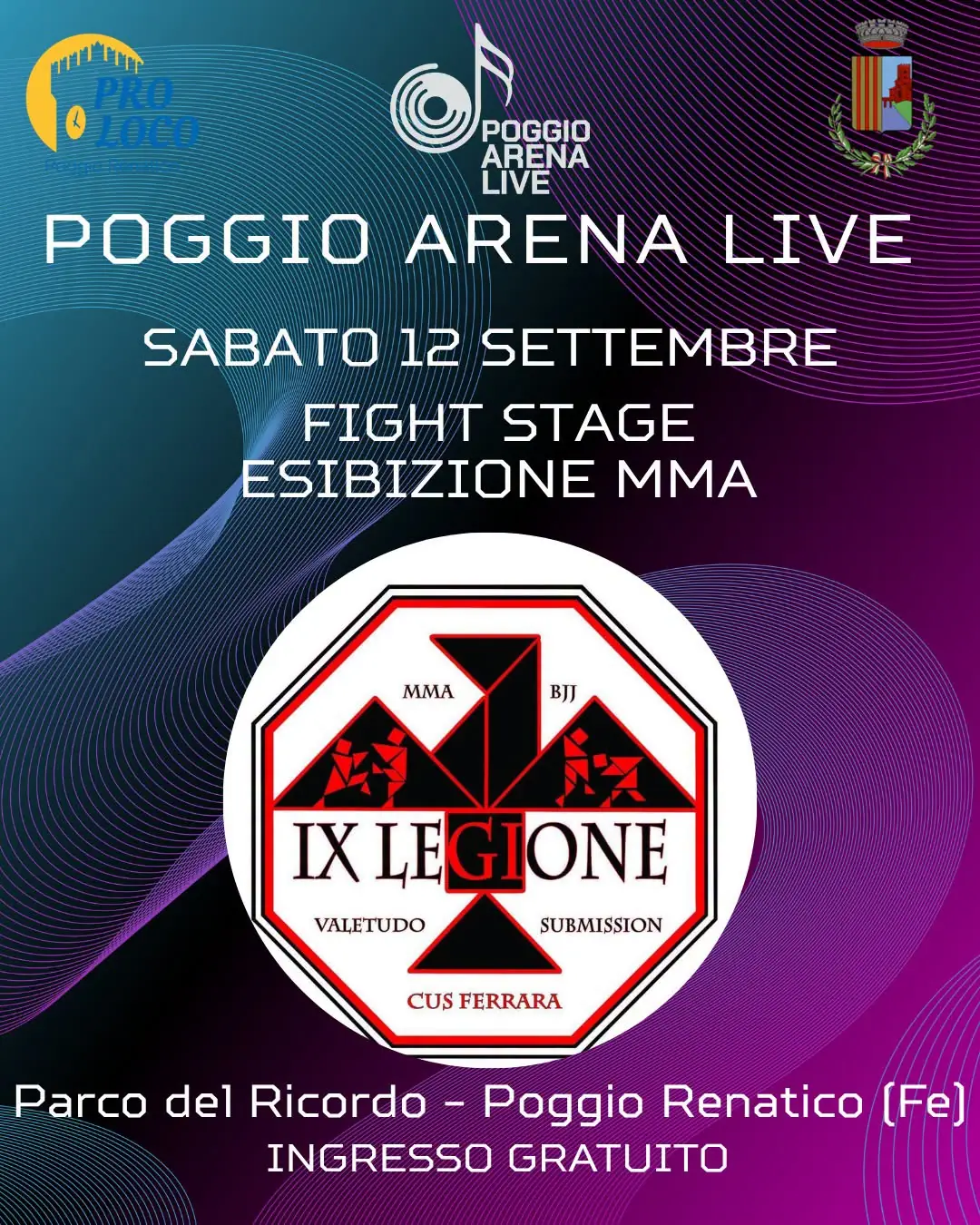 Fight Stage con esibizioni di MMA e boxe della IX Legione di Ferrara al Poggio Arena Live 2026