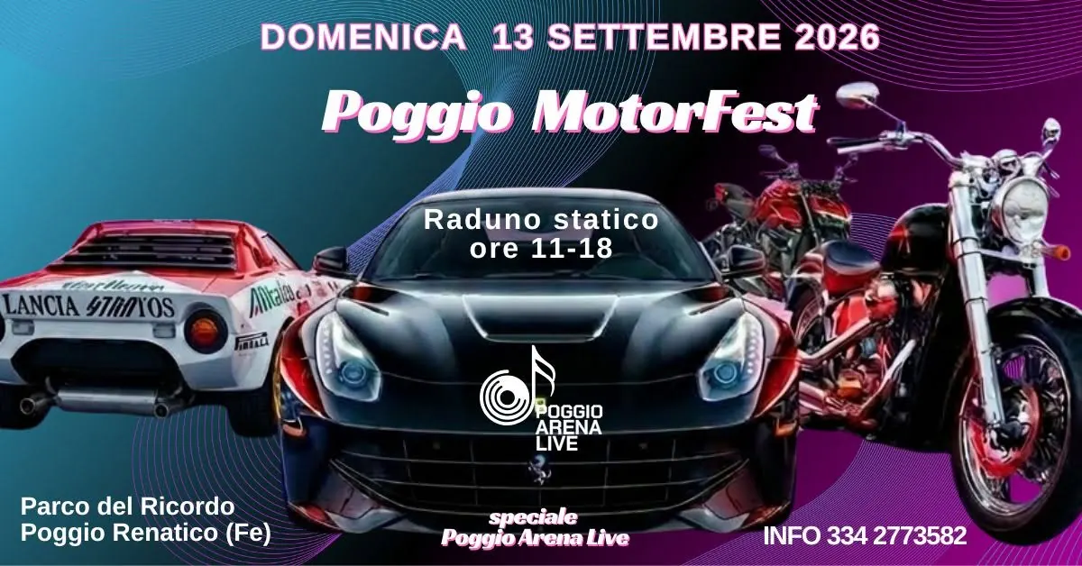 Poggio MotorFest 2026 al Parco del Ricordo con auto d’epoca, supercar e moto